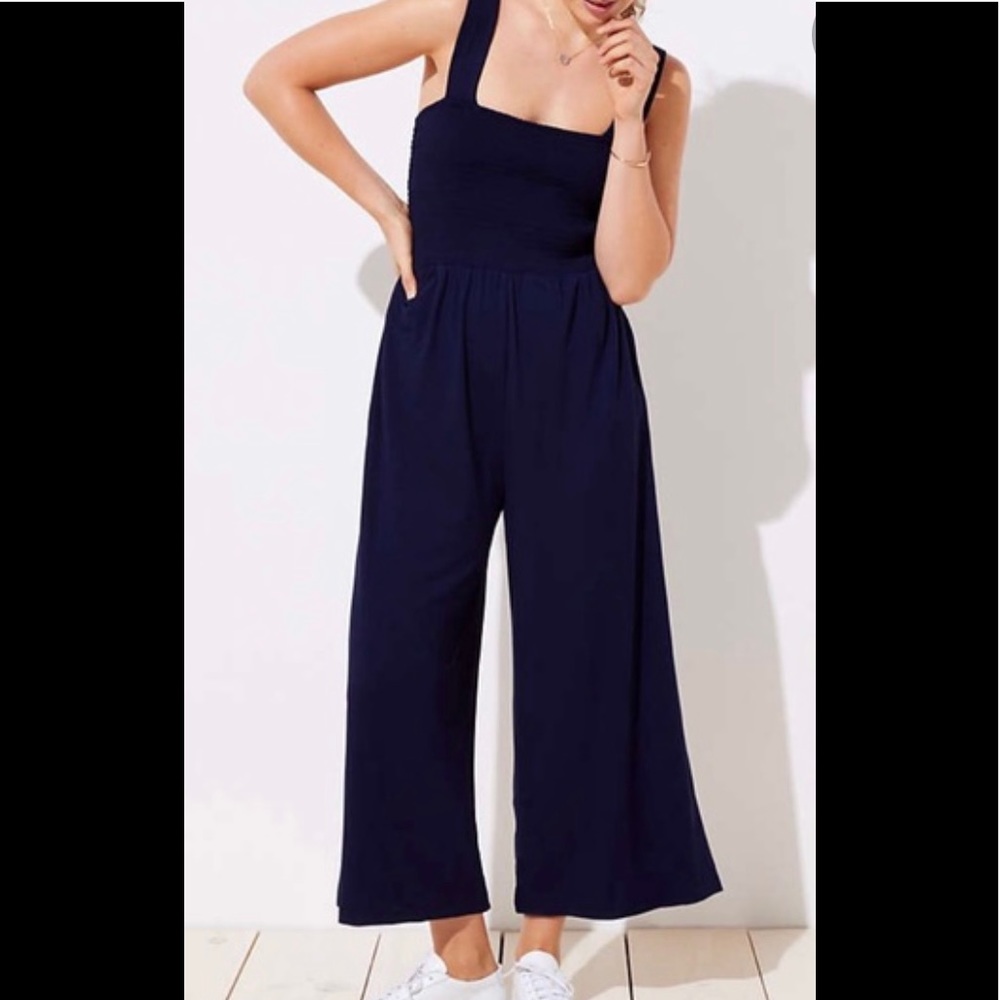 LOFT Black Smocked Jumpsuit